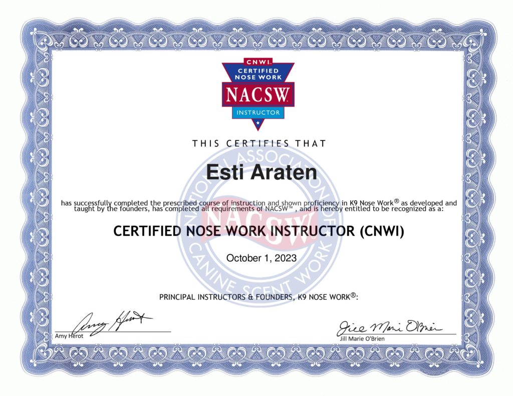 certified nose work instructor (CNWI) - Esi Araten